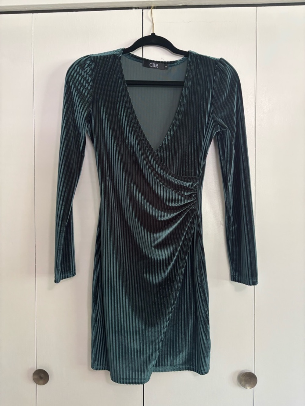 CBR Teal-Green Velvet Wrap-Style Long Sleeve Dress